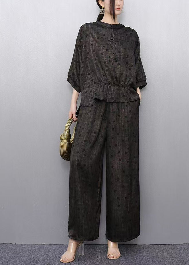 Fitted Black Oversized Print Silk Two Piece Set Clothing Summer