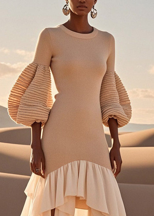 Asymmetrical Wrinkled Patchwork Knit Dress Spring