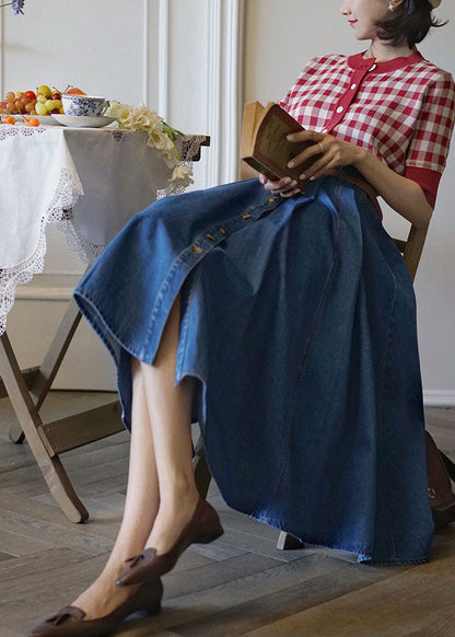 Denim Blue High Waist Exra Large Hem Cotton Skirt Spring