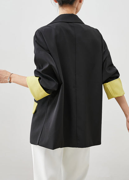 Black Asymmetrical Patchwork Spandex Coats Fall