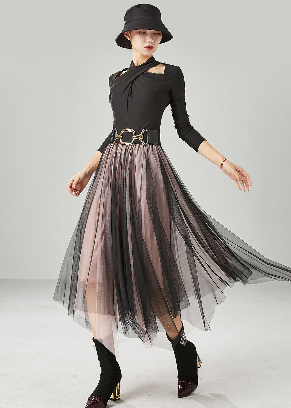Black Asymmetrical Exra Large Hem Tulle Skirt Summer