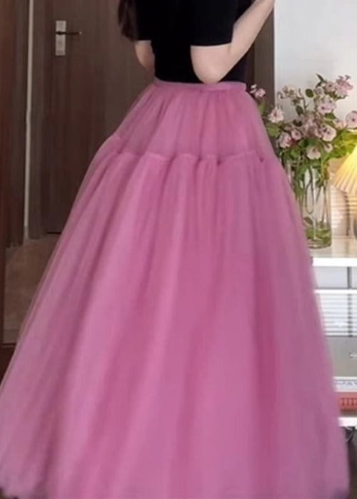 New Pink Wrinkled Tulle Skirt Summer