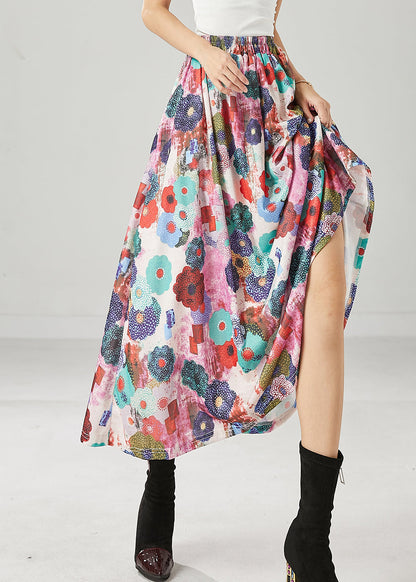 Purple Print Exra Large Hem Cotton Skirts Spring