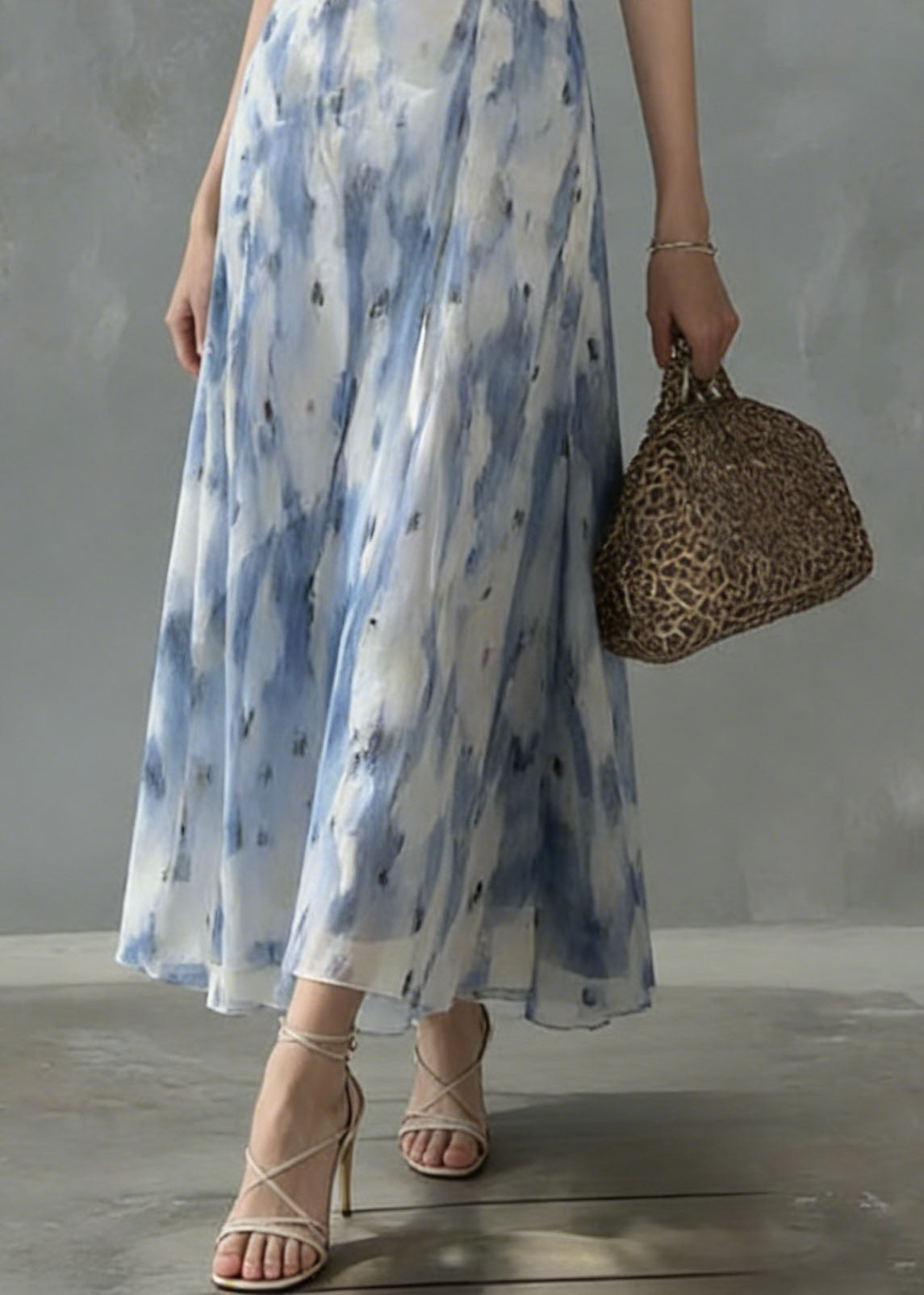 Unique Ruffled Print Slim Fit Chiffon Dress Sleeveless Summer