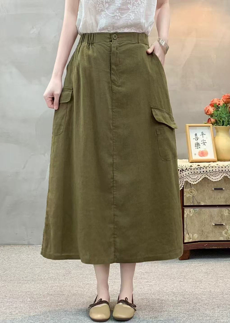 White Pockets Side Open Elastic Waist Cotton Skirts Summer
