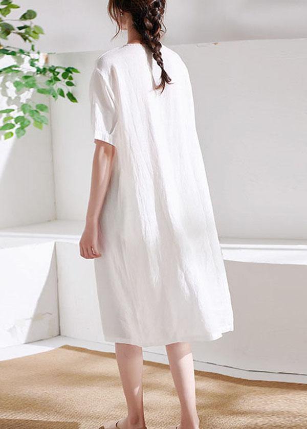 Diy White V Neck Lantern Sleeve Summer Linen Maxi Dress Half Sleeve