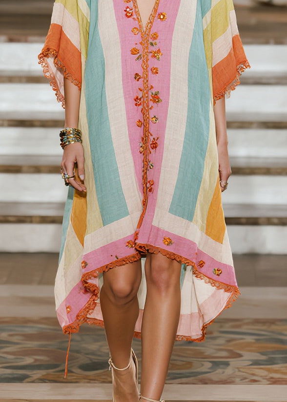 Colorblock Oversized Lace Patchwork Cotton Vacation Dresses Summer