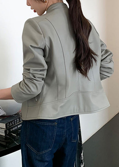 Grey O-neck Sheepskin Jackets Long Sleeve