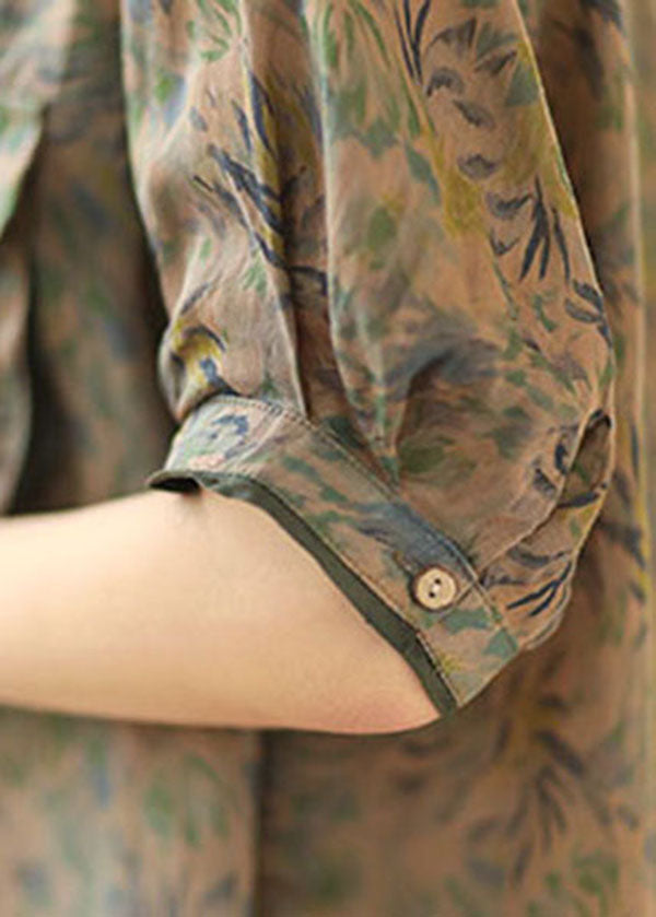 Green Peter Pan Collar Print Pocket Shirt Top Short Sleeve