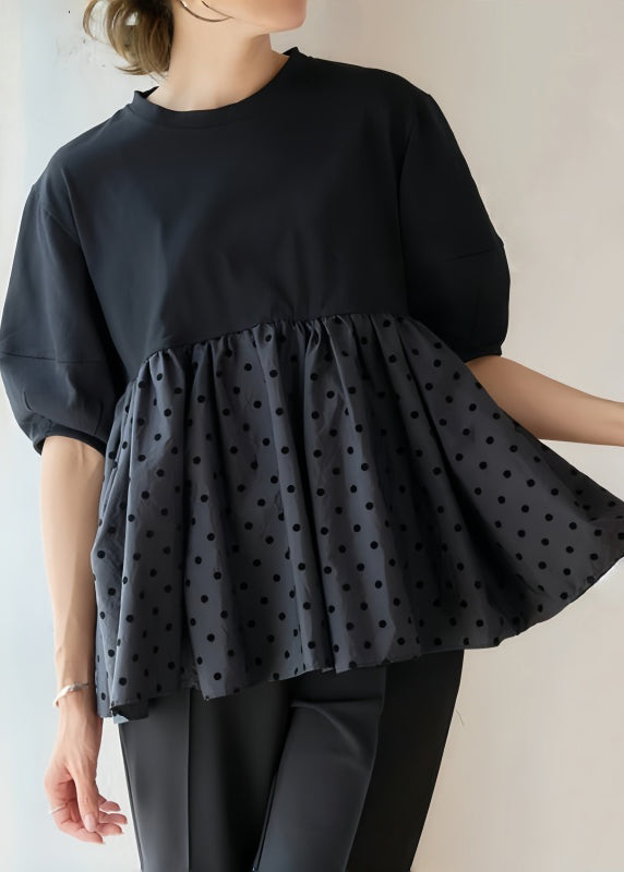 Black Dot Patchwork Flower Decorated Cotton Tank Summer