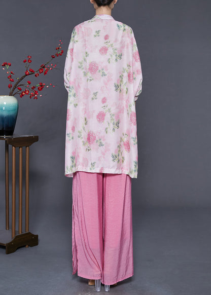 Pink Oversized Chinese Button Cotton Two-piece Set Spring