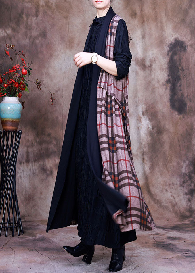 Peterpan Collar Plaid Asymmetrical Design Fall Sleeveless Knit Vest