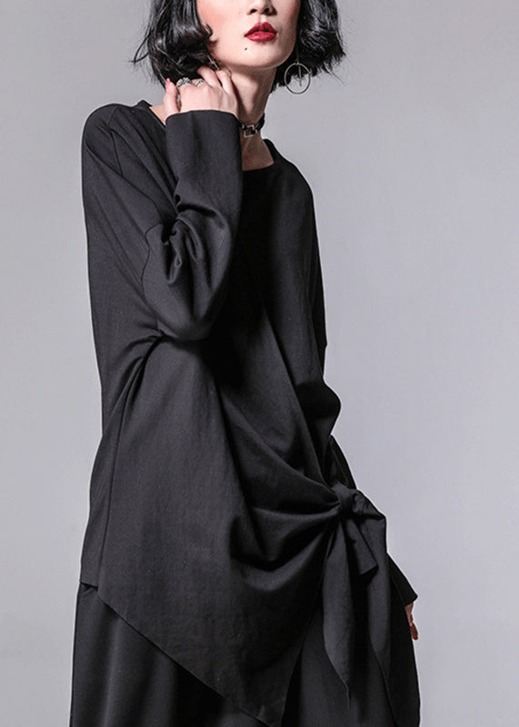 Vogue Black O-neck Asymmetrical Bow T Shirt Long Sleeve