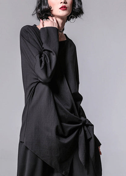 Vogue Black O-neck Asymmetrical Bow T Shirt Long Sleeve
