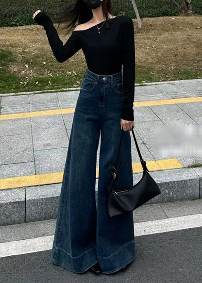Navy Oversized Denim Wide Leg Pants Fall