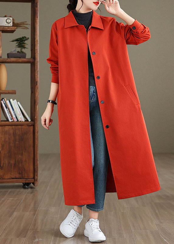 Red Peter Pan Collar Button Cotton Trench Coat Spring