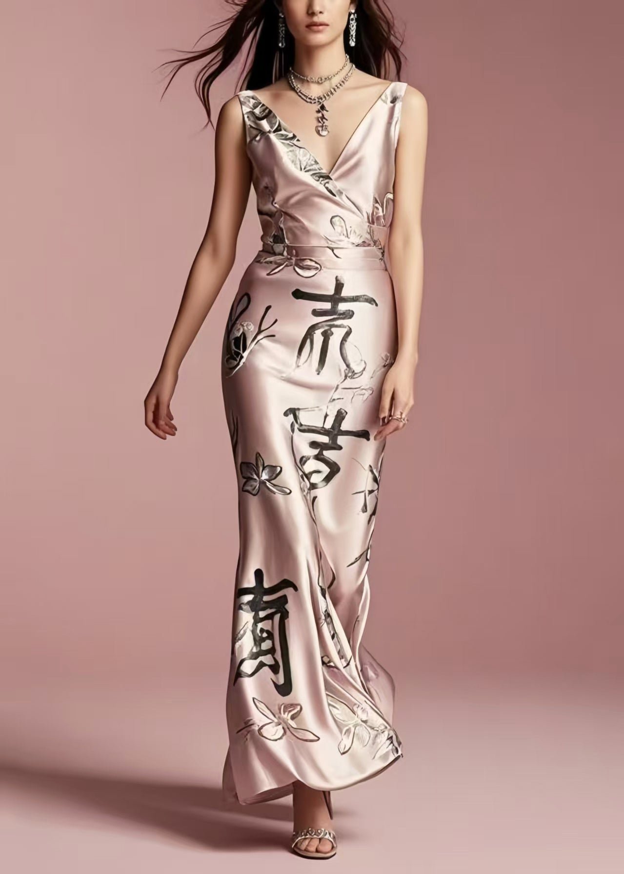 Rose Jacquard Silm Fit Silk Cami Dress Summer