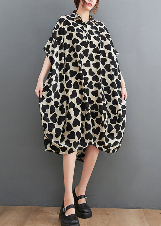 Print Peter Pan Collar Pockets Cotton Dresses Summer
