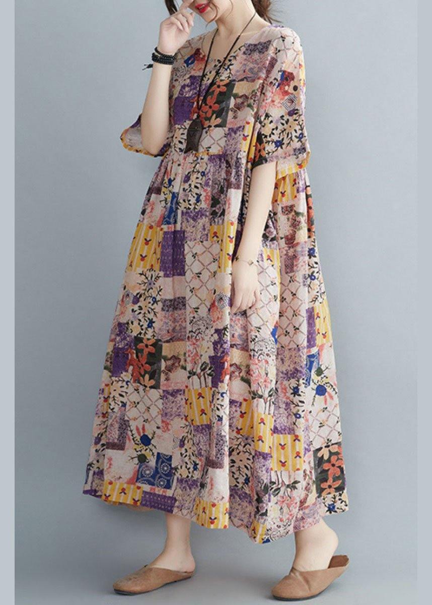 O-neck Retro Print Summer Sundress Half Sleeve