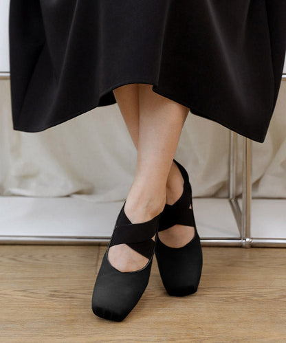 Black Cowhide Leather Cross Strap High Heels