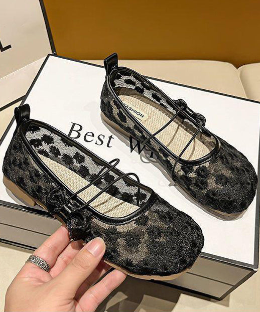 Black Breathable Mesh Splicing Bow Flat Shoes for