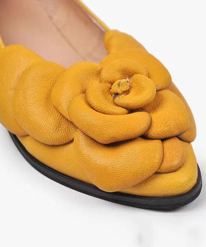Yellow Cowhide Leather Splicing Flat Feet Shoes