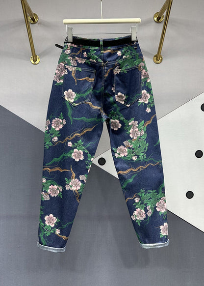 Navy Pockets Patchwork Denim Pants Fall