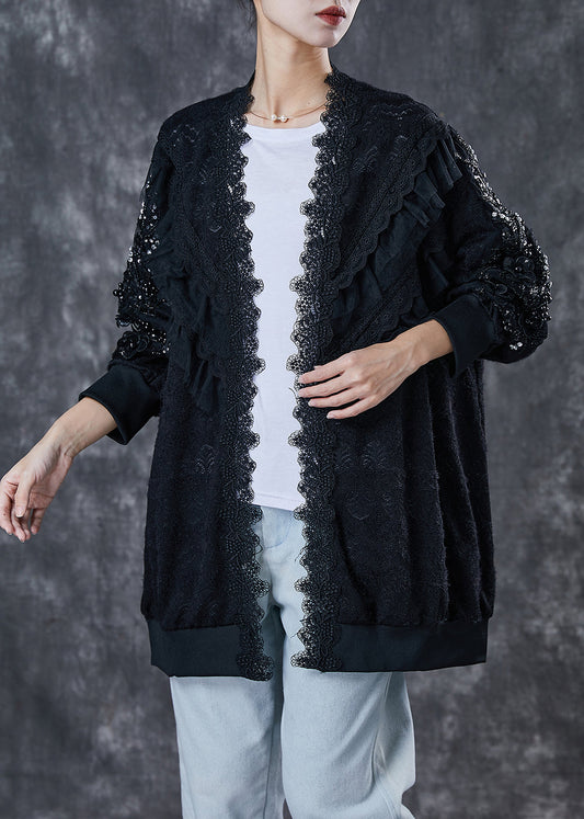 Black Oversized Patchwork Lace Cardigan Spring
