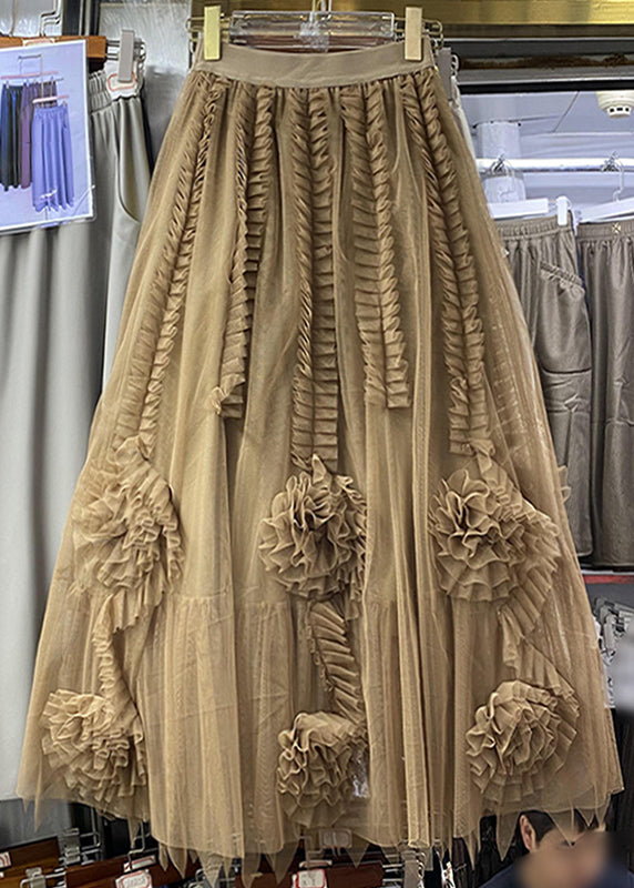 Camel Patchwork Tulle a Line Skirt Spring