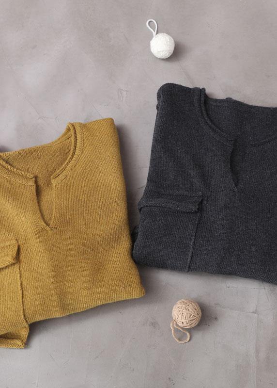 Grey V Neck Fall Knit Top