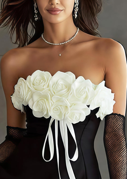 Black Backless Patchwork Flower Vestidos Dress Summer