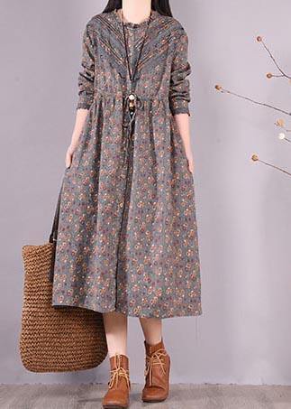Organic O Neck Patchwork Spring Tunic Pattern Shirts Gray Print Maxi Dresses