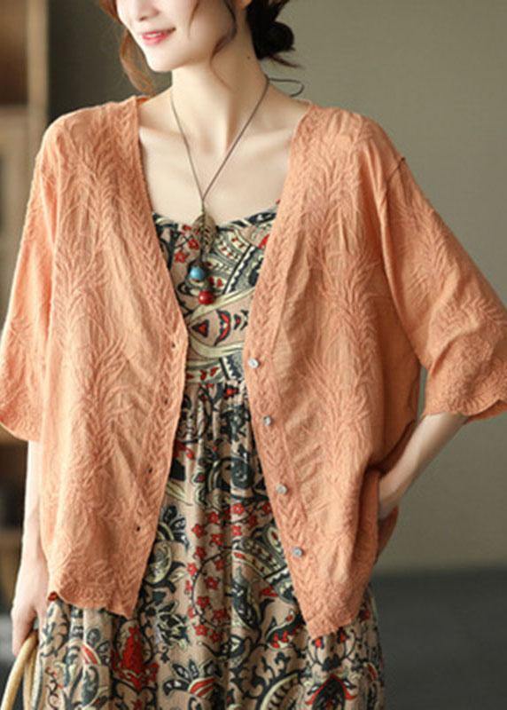 White Cotton V Neck Embroideried Half Sleeve Tops