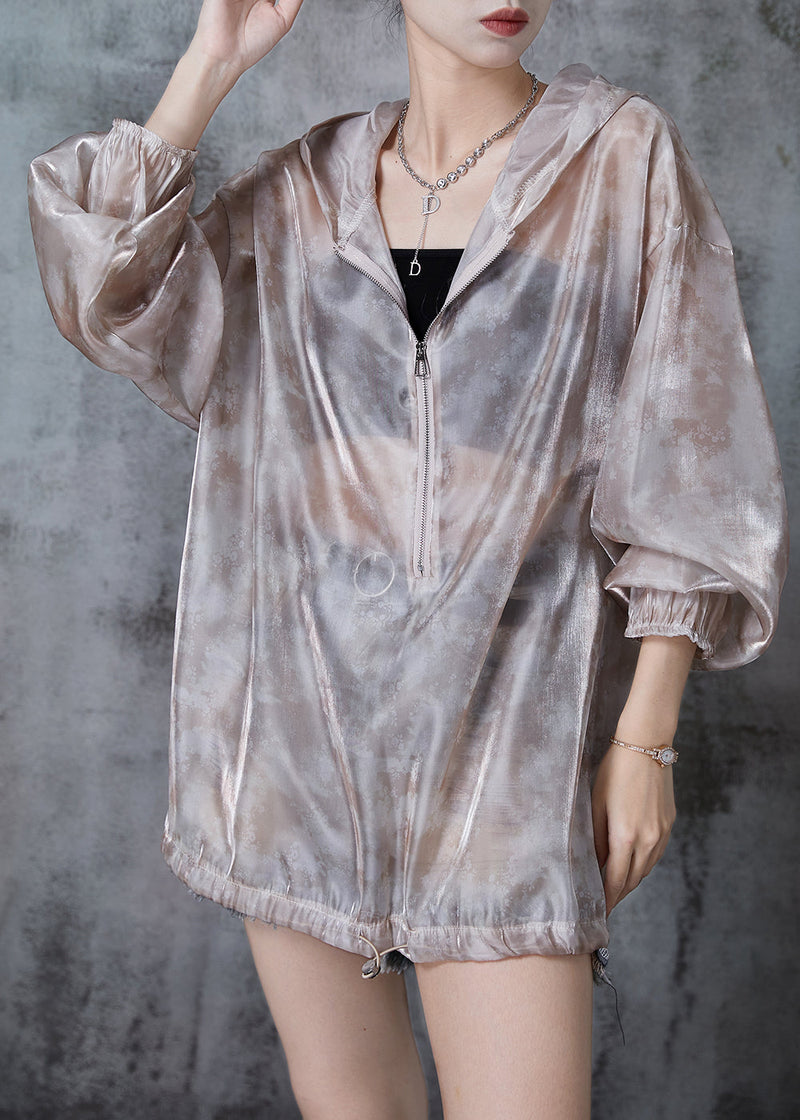 Art Khaki Oversized Drawstring Upf 50+ Coat Jacket Fall