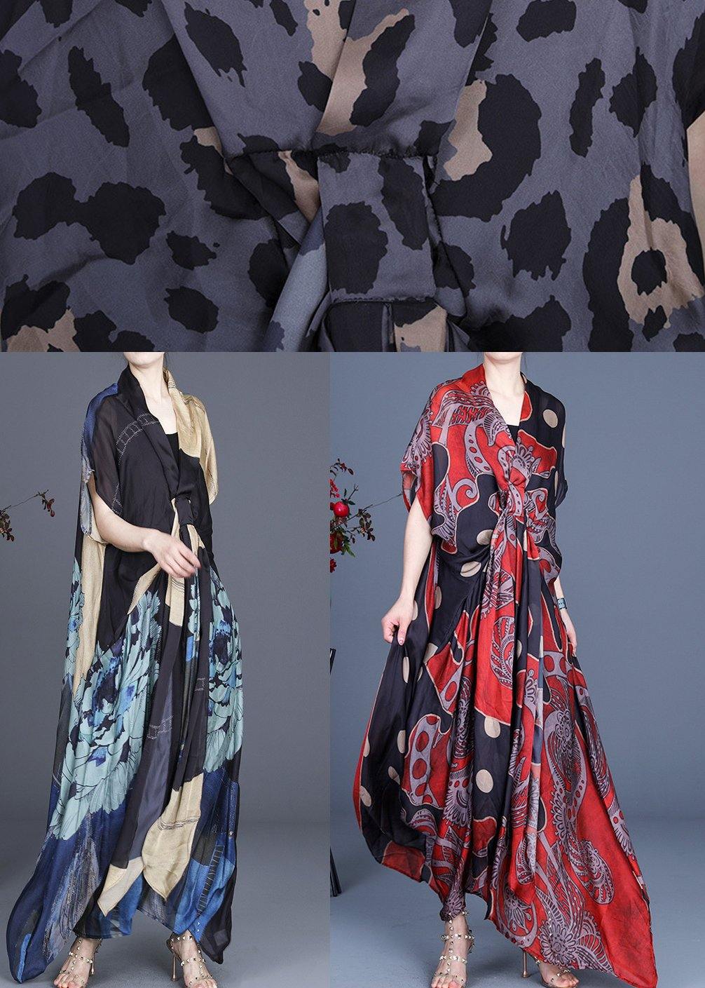 Organic Grey Leopard Print Sleeveless Silk Two-piece Outfit Summer Dress