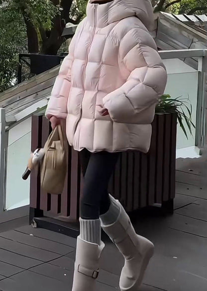 Green Hooded Zippered Drawstring Duck Down Down Coat Winter