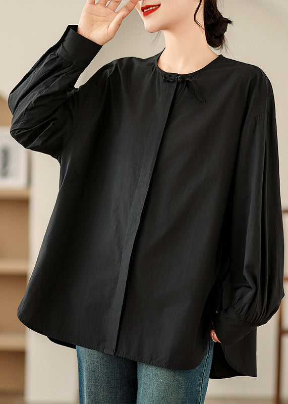 Black Oversized Patchwork Cotton Shirts Spring