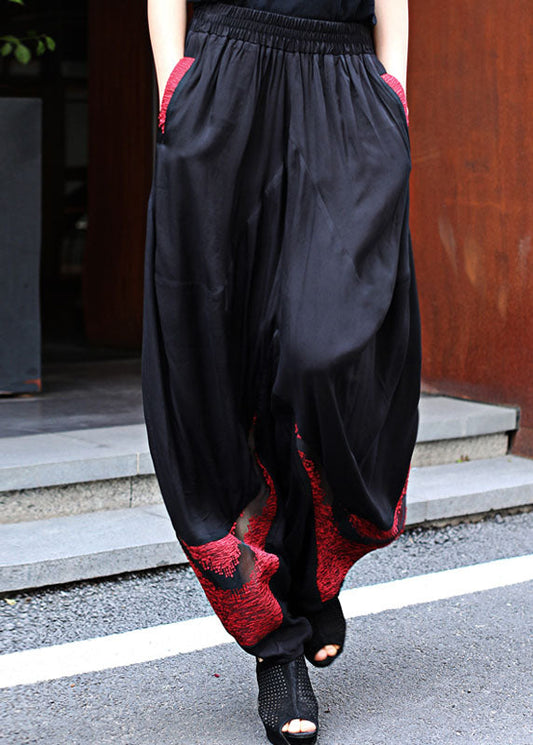 Diy Black Patchwork Hollow Out Pants Spring
