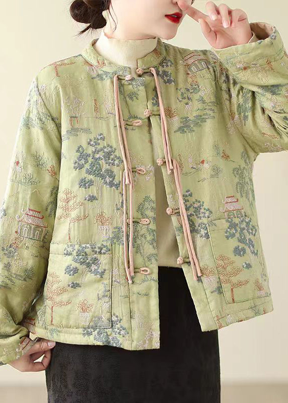 Pink Tasseled Embroideried Pockets Fine Cotton Filled Jacket Winter