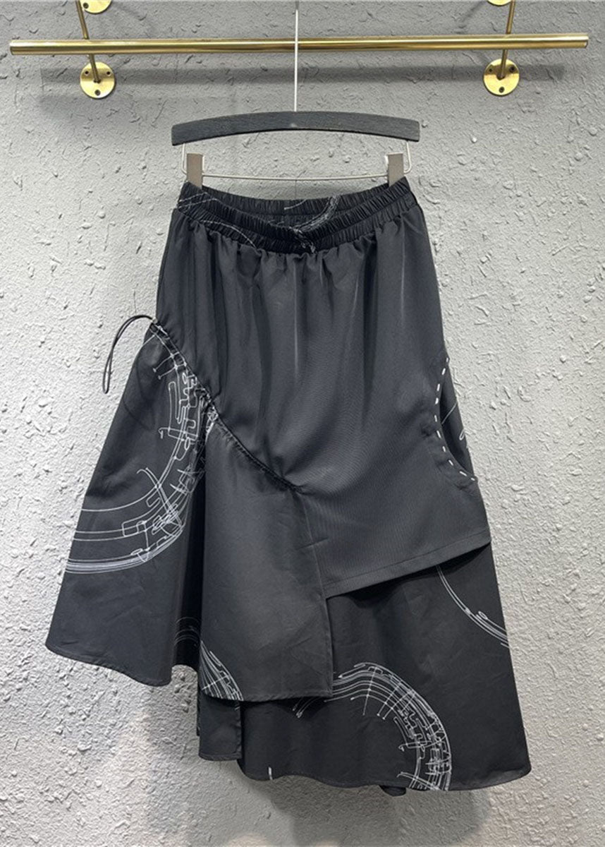 Loose Black Asymmetrical Patchwork Elastic Waist Maxi Skirt Spring