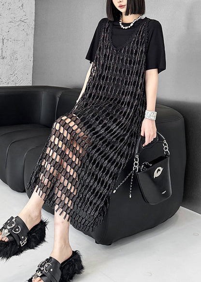 Black O Neck Cotton Two Piece Set Outfits Summer