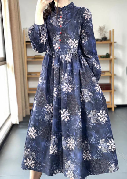 Khaki Button Ruffled Print Dress Spring