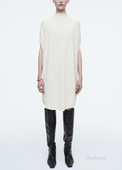 White Oversized Knit Dresses Batwing Sleeve