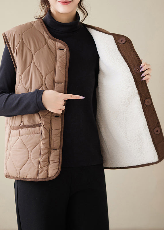 Loose White Button Wear on Both Sides Teddy Faux Fur Waistcoat Sleeveless