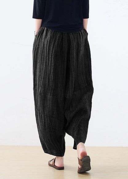 Black Pockets Linen Harem Pants Summer
