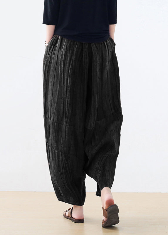 Black Pockets Linen Harem Pants Summer
