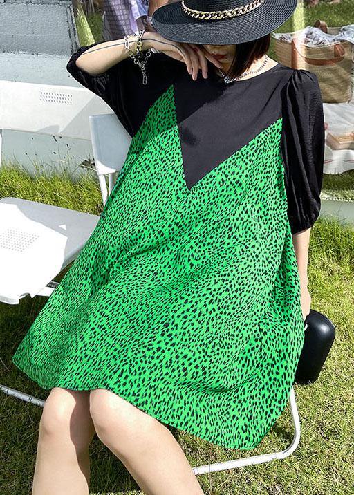 Green Leopard False Two Pieces Shift Dresses