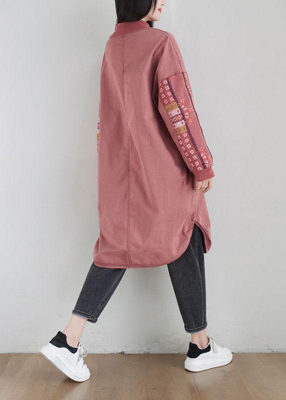 New Pink Patchwork Side Open Fall Dress Sweatshirts