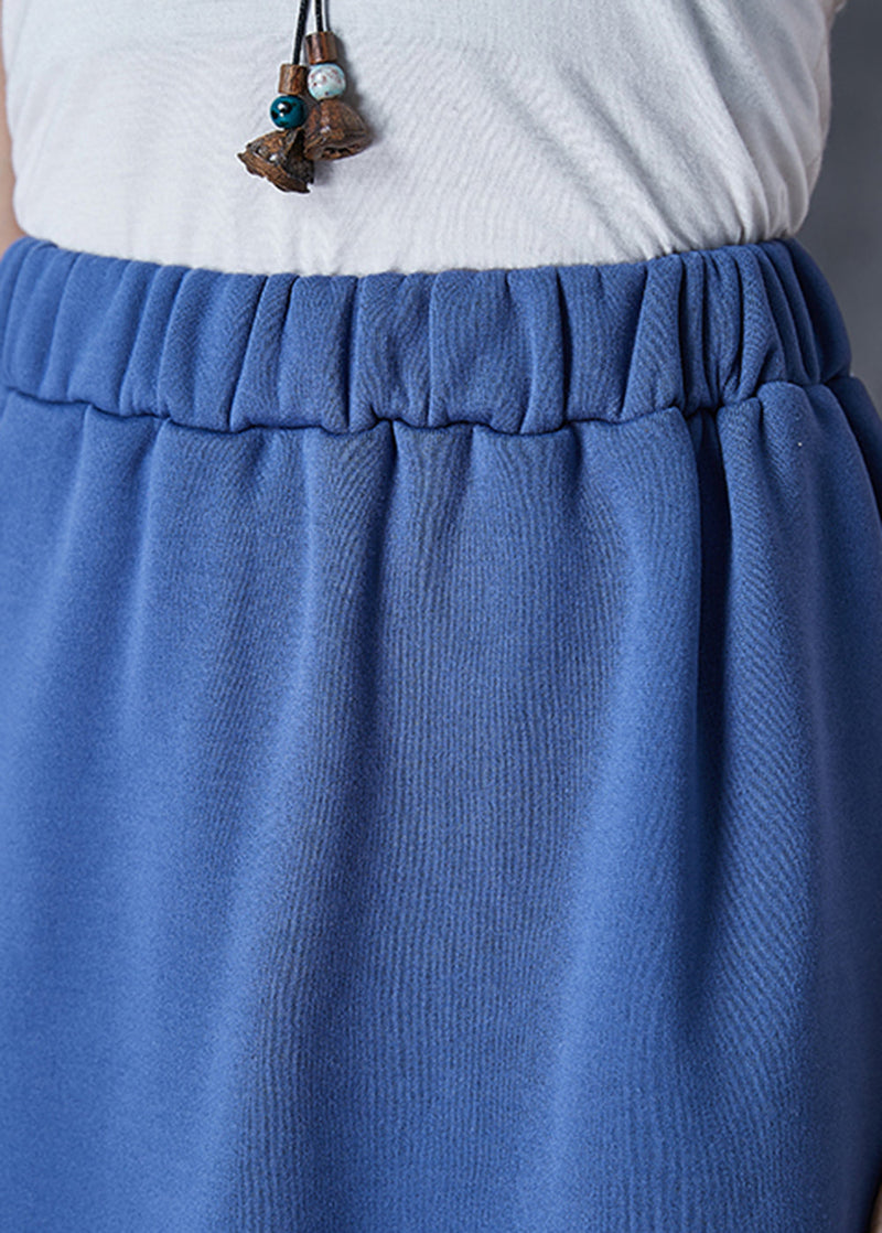 Blue Elastic Waist Cotton a Line Skirts Fall