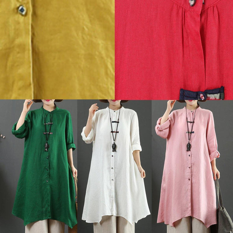 Unique Stand Collar Asymmetric Spring Clothes Pattern Red Blouse